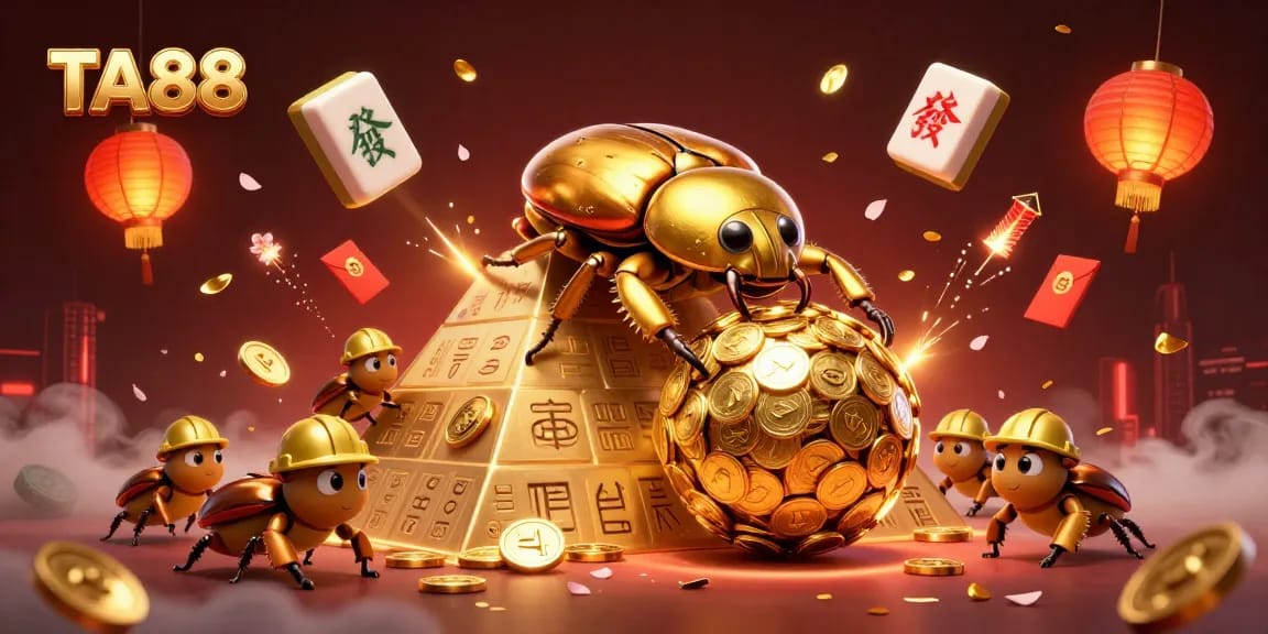 Engage with TA88 as the golden beetle rolls coins, enhancing casino excitement.