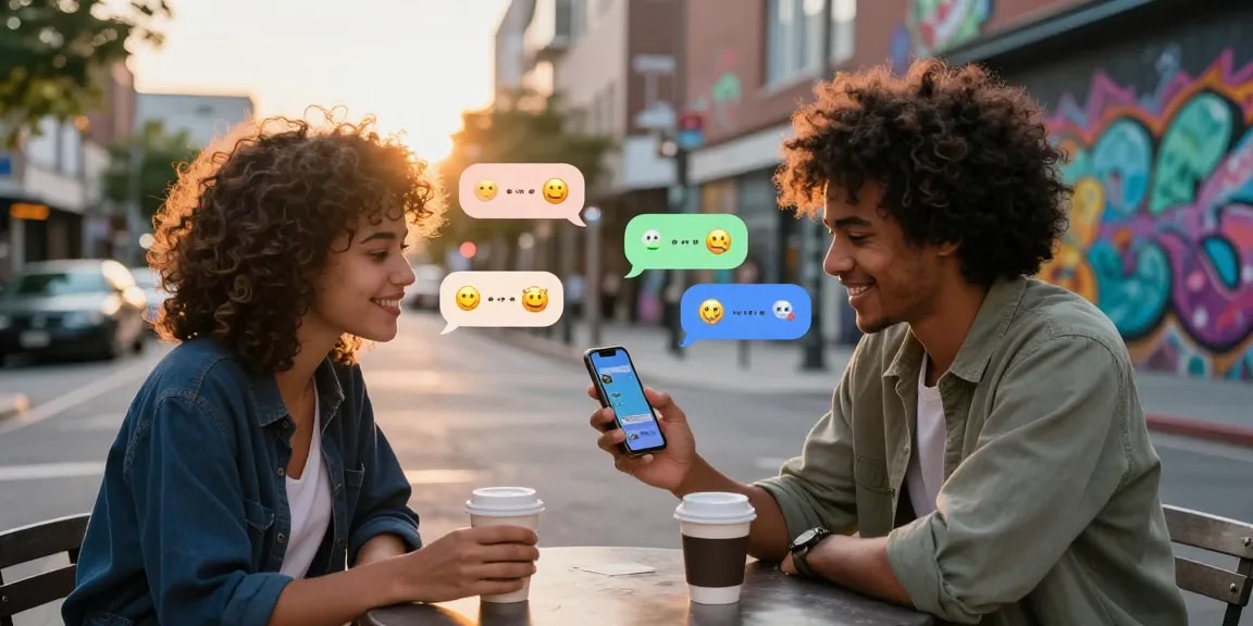 Spicy chat interaction on a smartphone creating vibrant connections in an urban setting