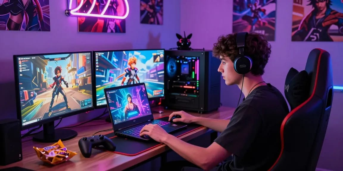 Immersive gaming setup showcasing a player enjoying an android hentai game.
