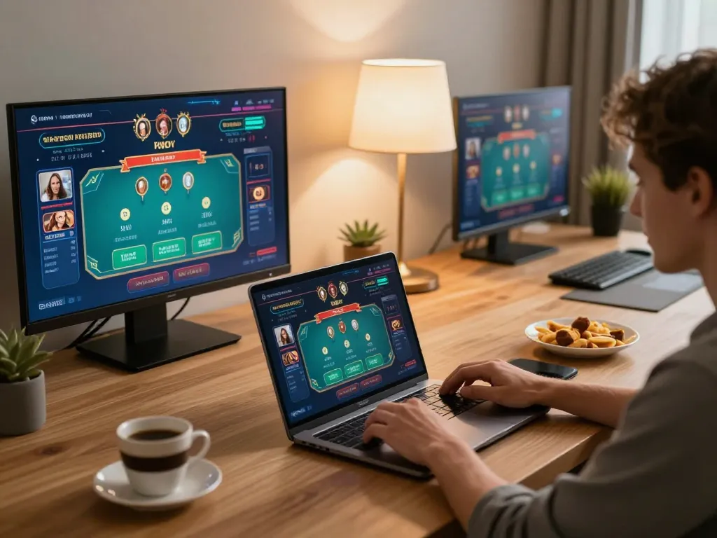 Player engaged in online gaming at hytw3339 com from home, showcasing strategic casino gameplay.
