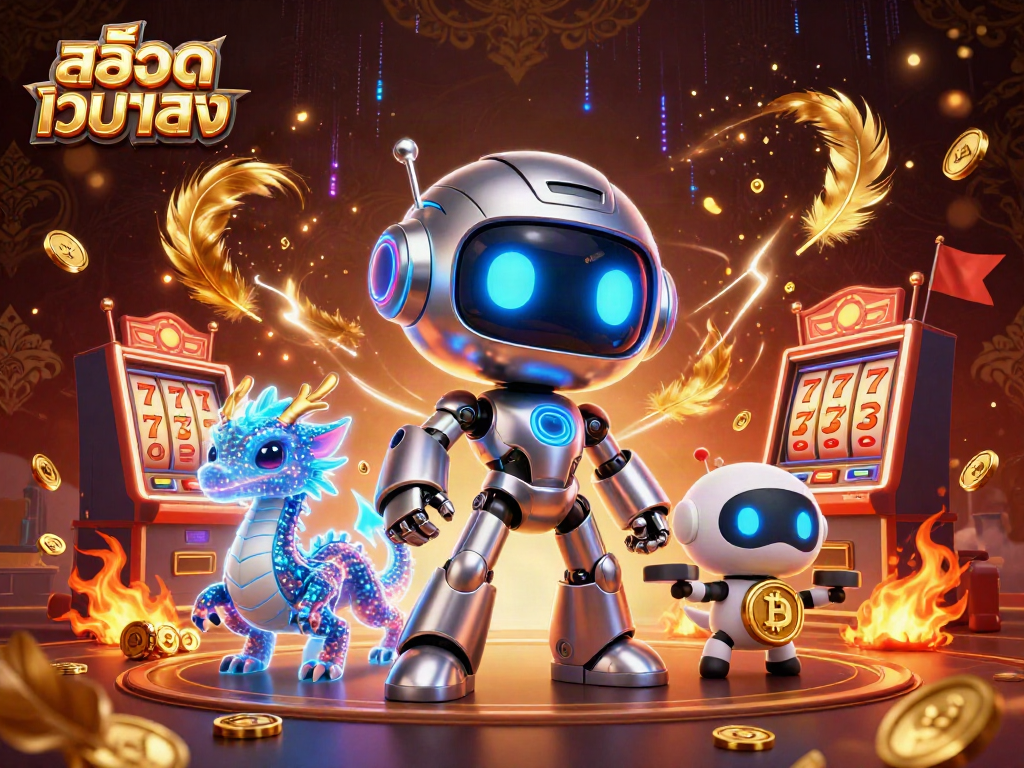 Spin the reels of สล็อตเว็บตรง while enjoying a vibrant casino atmosphere with high-tech characters.