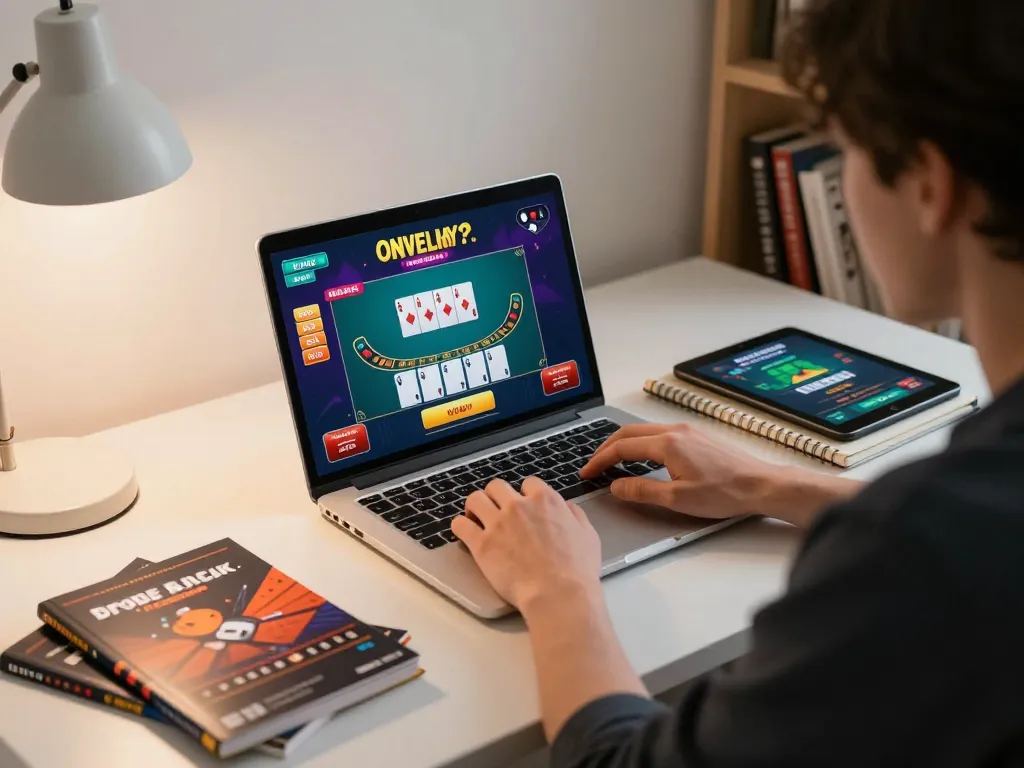 Engaging gameplay at online casinos in Canada with player focused on blackjack strategy at home