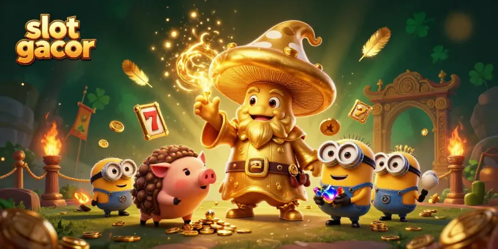 Spark winning spins with this slot gacor themed illustration featuring magical elements and treasures.