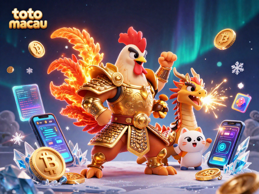 Experience thrilling gameplay with toto macau, featuring a fierce warrior rooster and dragon in dynamic action.