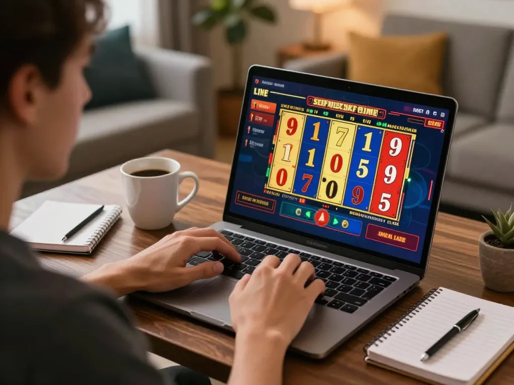 Engaging in situs slot gameplay from home, focusing on colorful online slots interface.