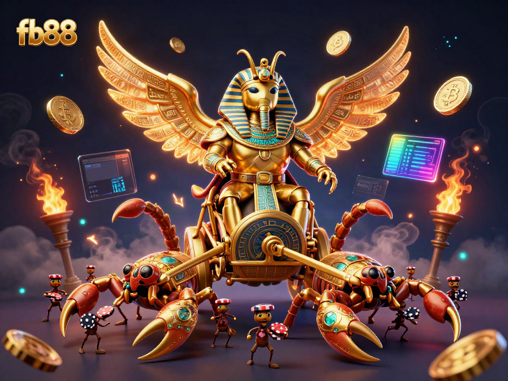 Engage with fb88’s dynamic gaming world featuring innovative elements in a vibrant 3D casino scene.