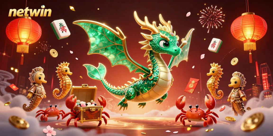 Engage in the thrilling world of netwin with a 3D depiction of a dragon and casino treasures.