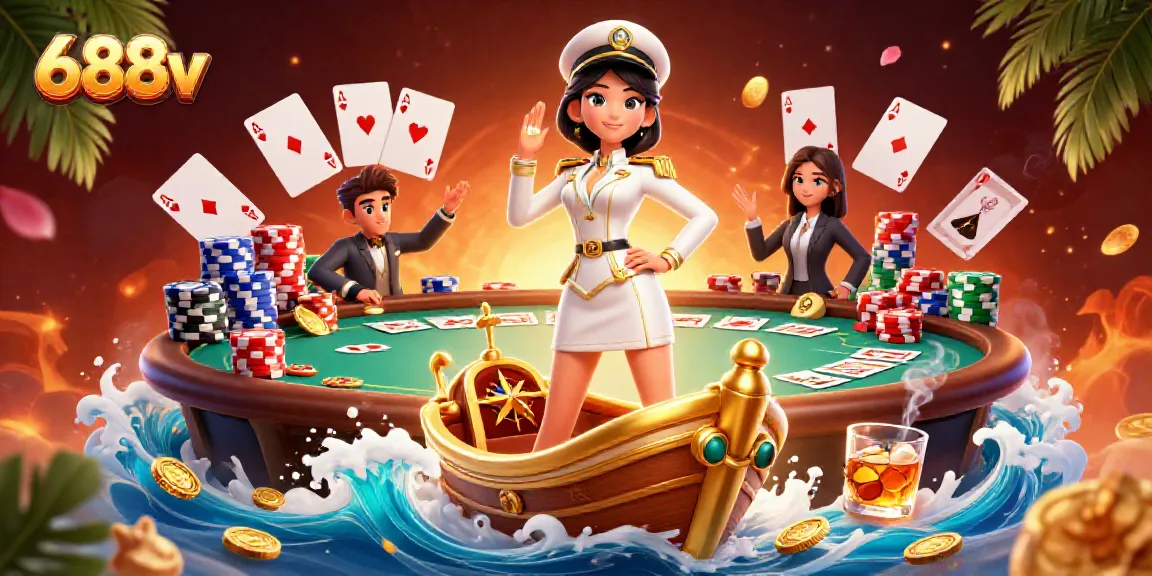 Engaging gameplay at 688v featuring a charismatic dealer amidst poker chips and cards.