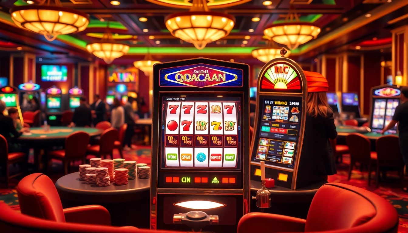 Exciting qqmacan slot experience with vibrant casino atmosphere and high-stakes gameplay.