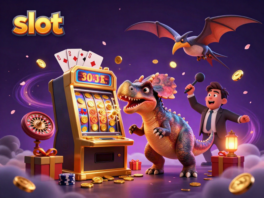 Slot mesin jackpot dibuka oleh pachycephalosaurus, Koin berterbangan.