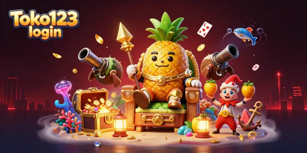 Join the fun at Toko123 login with vibrant casino-themed illustration showcasing characters in a colorful setting.