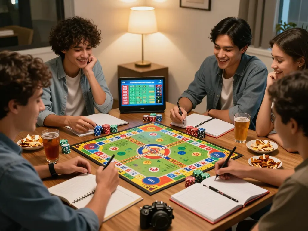 situs bandar togel singapore hongkong gaming scene with friends enjoying a live togel night.
