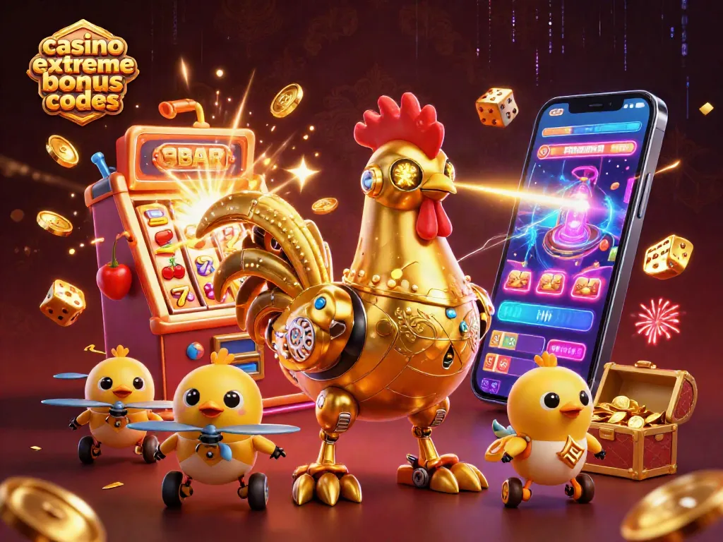 Experience thrilling excitement with casino extreme bonus codes, as a dynamic golden rooster robot showcases promotions.