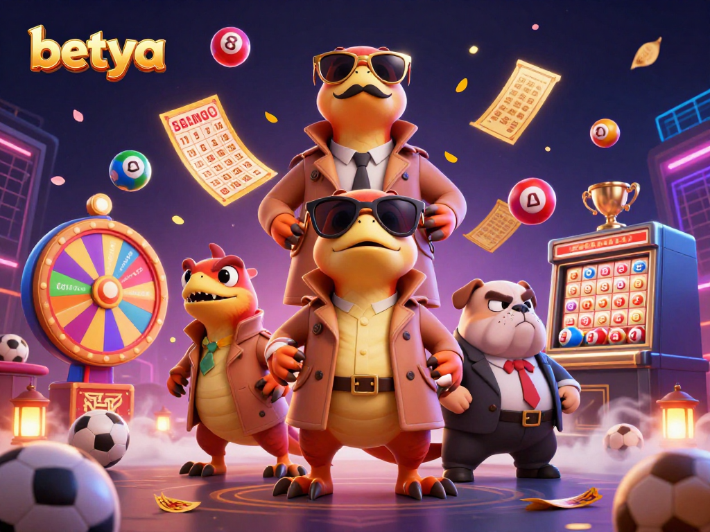 Engage with betya in a vibrant casino scene featuring raptors and dynamic sports betting elements.