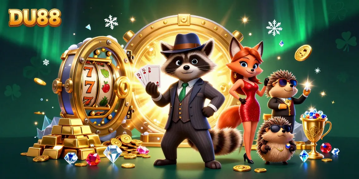 Experience DU88's winning atmosphere with a animated scene of casino fun featuring a royal flush.