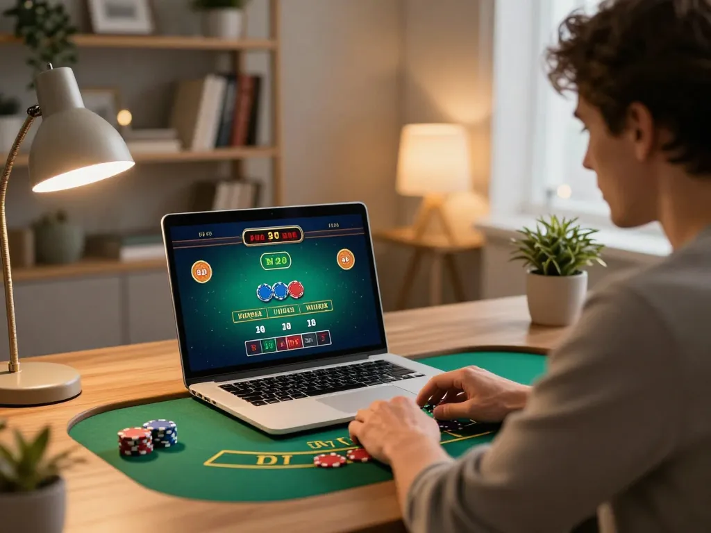 CasinoAtlas online player engaging in a live dealer blackjack game from home.