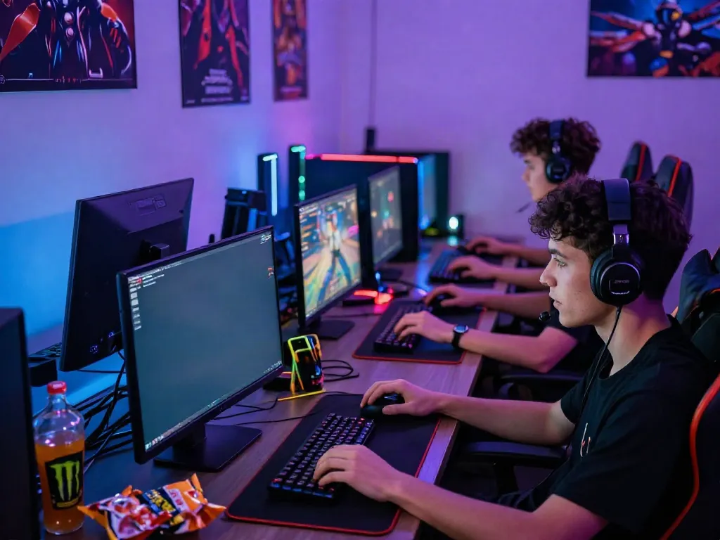 Exciting gaming scene with A80 players immersed in action, showcasing vibrant atmosphere.