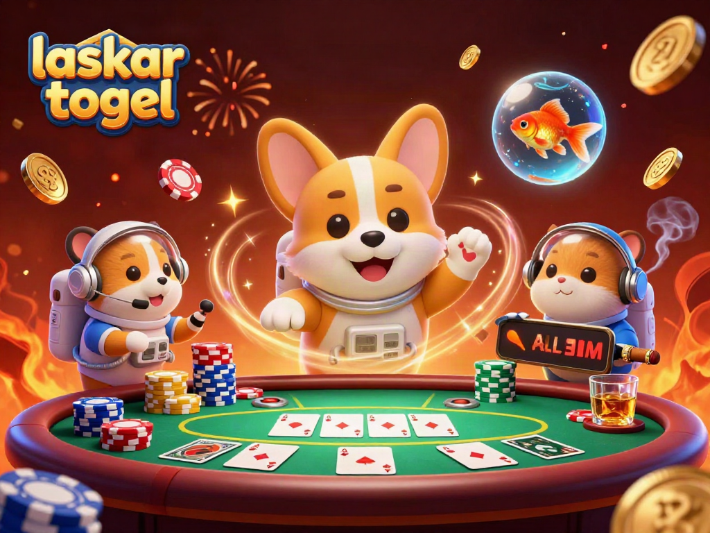 Experience the thrill of laskar togel in vibrant 3D illustration with playful characters and casino elements.