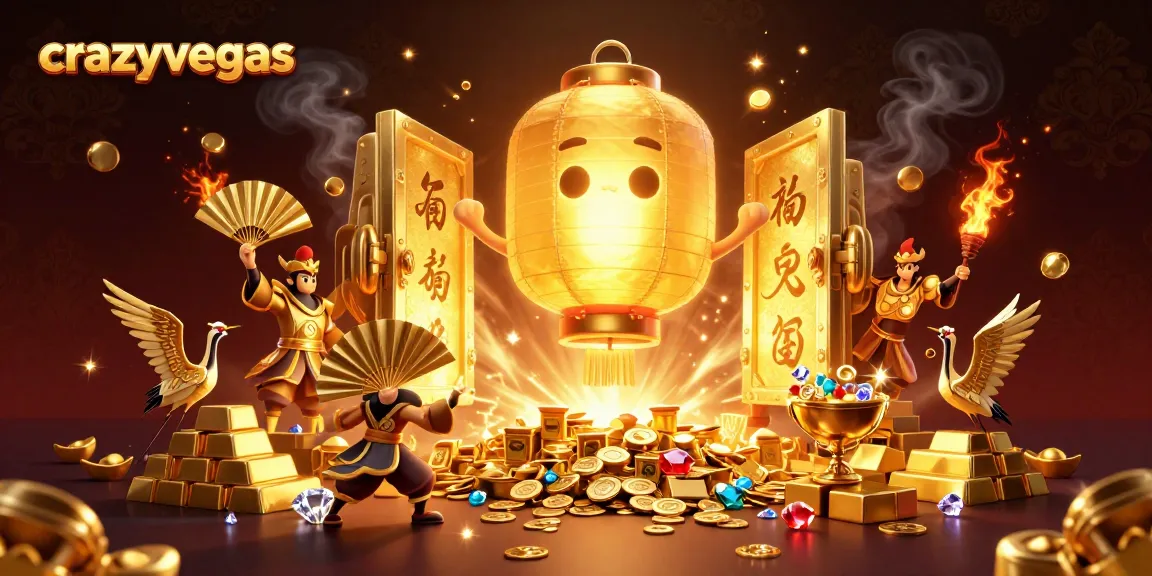 Embrace winning opportunities at crazyvegas with a vibrant 3D casino illustration featuring a golden lantern spirit.