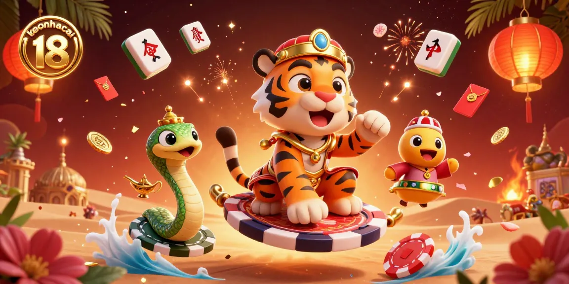 Experience thrilling action with keonhacai 18 as you spin jade coins and watch fireworks light up the sky.