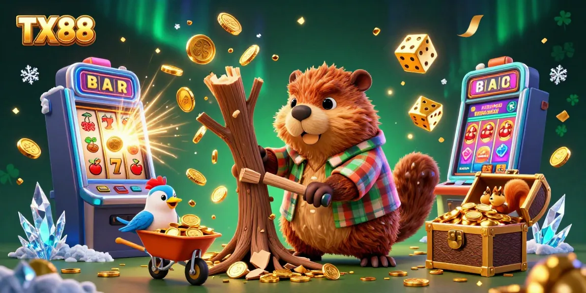 Experience the thrill of TX88 with a lively 3D illustration depicting gambling excitement, gold coins cascading everywhere.