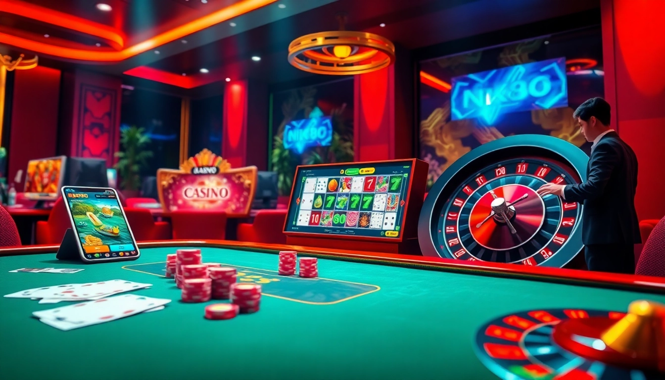 Experience the thrill of the NK88 online casino with vibrant gaming action and luxury design.