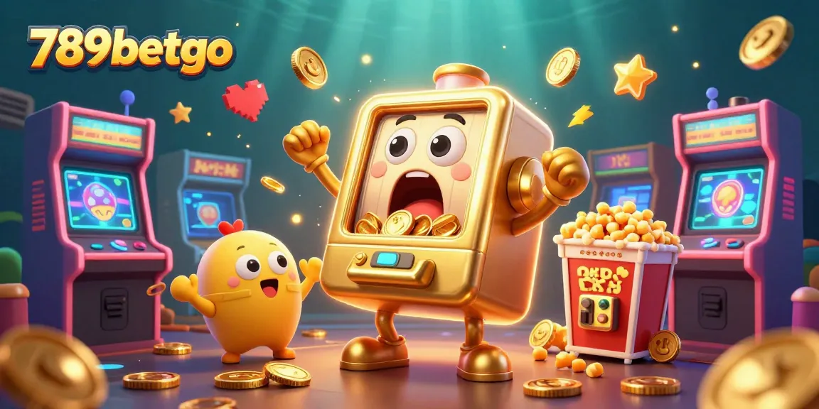 Experience the excitement at 789betgo with a golden slot machine celebrating a jackpot in a vibrant casino scene.