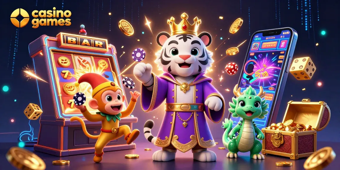 Engaging casino games illustration featuring vibrant characters and dynamic slot machine action