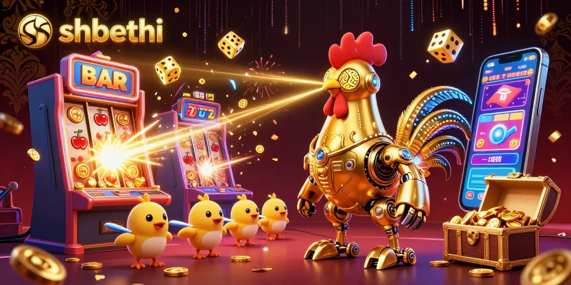 Bet on shbethi with a golden rooster robot and exciting casino elements around.