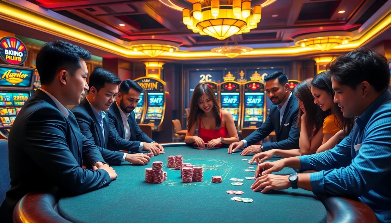 Players enjoying a strategic poker game at KKWIN's luxurious casino.