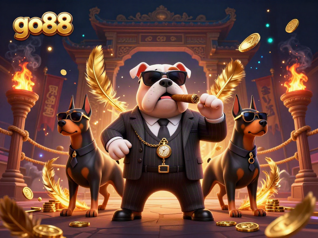 Experience thrilling gameplay with go88, featuring a powerful mafia bulldog and casino elements.
