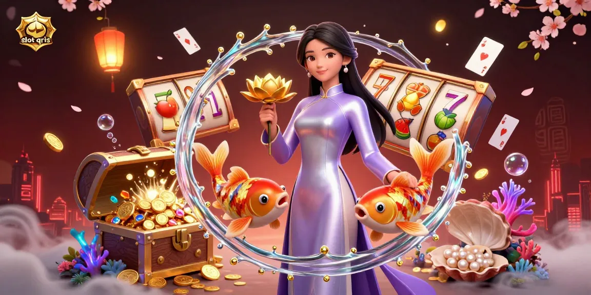 Engage with slot qris in an ultra-detailed casino illustration featuring dynamic characters and vibrant gaming elements.