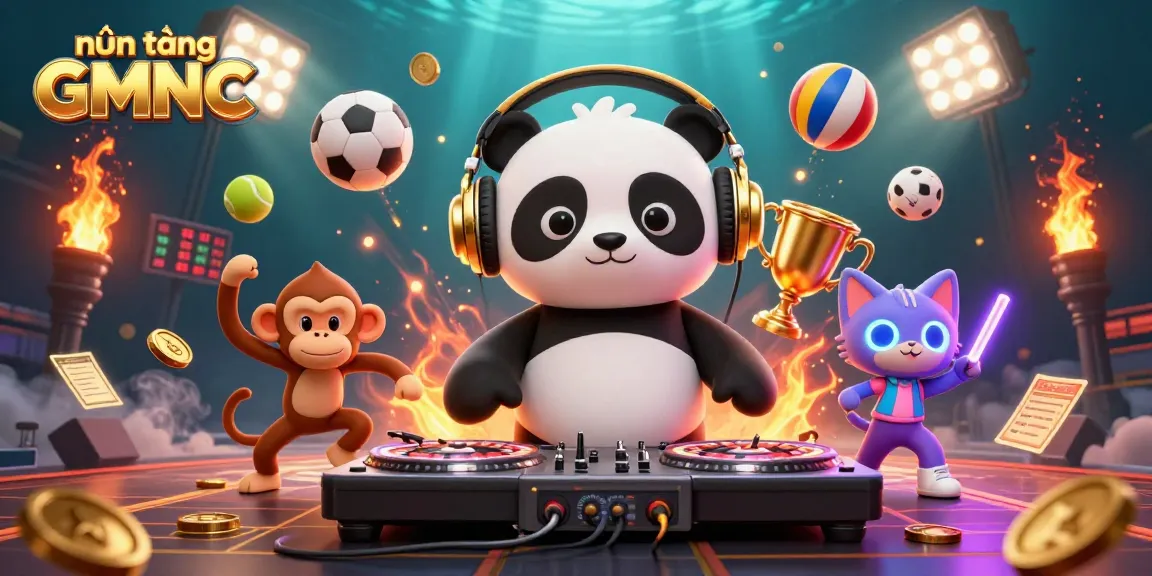 Engaging scene with nền tảng GMNC showcasing a DJ panda spinning and vibrant casino elements.