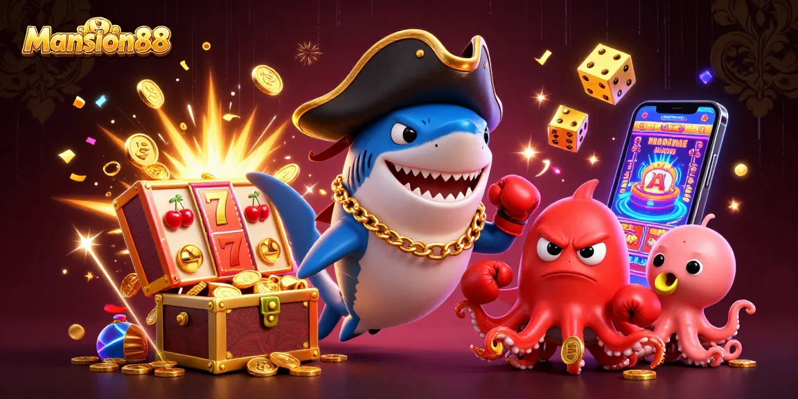 Mansion88's exciting gaming scene featuring vibrant characters and thrilling casino elements.