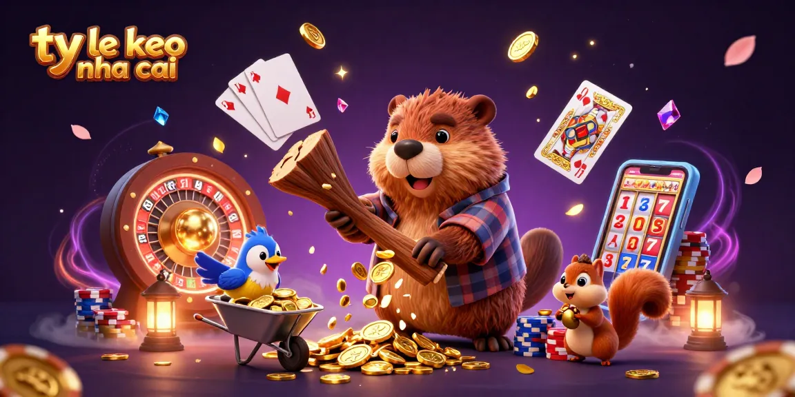 Experience ty le keo nha cai with a lively scene of a beaver, bird, and squirrel amidst cascading coins.