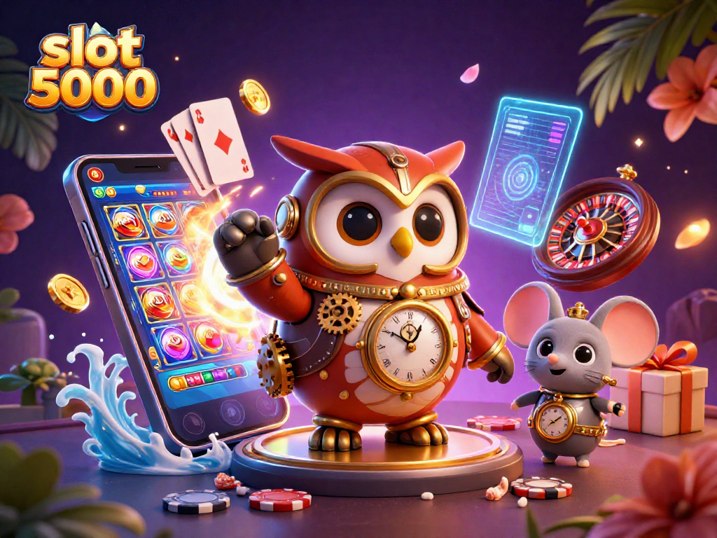 Engage with slot 5000 games amid vibrant casino scenes featuring dynamic characters and colorful slot displays.
