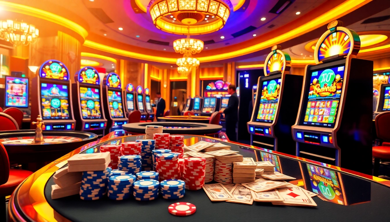 Experience the thrill of slot88 with colorful machines in a bustling casino scene.