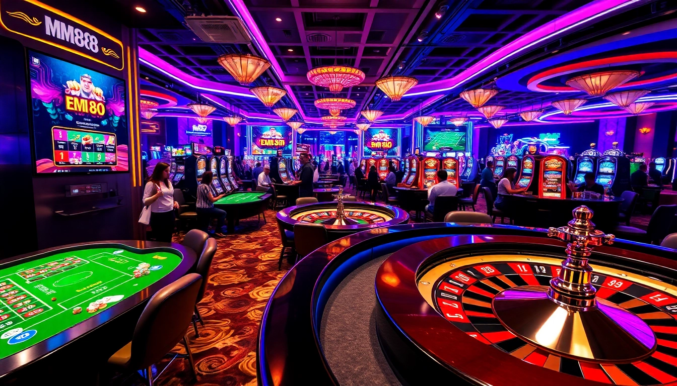 Exciting mm88 casino scene with engaging games, players, and vibrant ambiance.