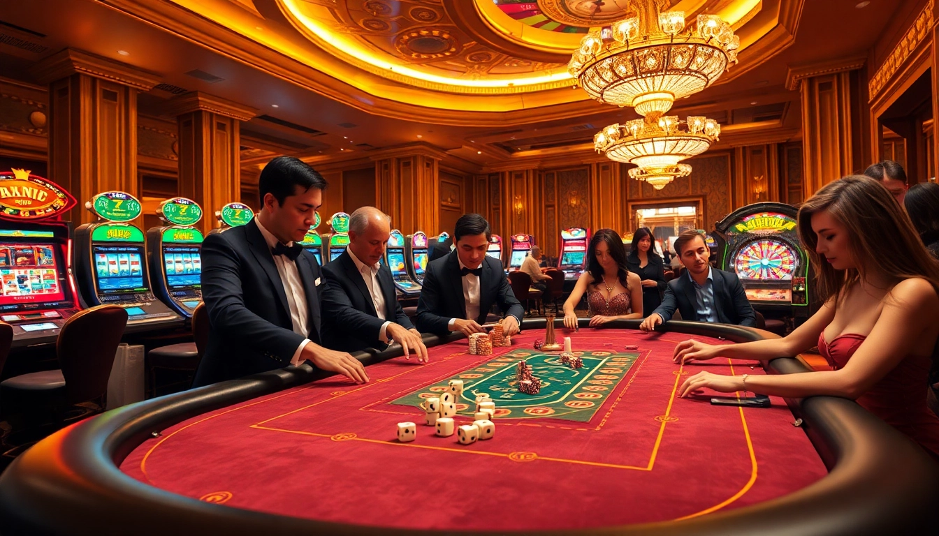 Experience high-stakes gaming action at luck8 with vibrant casino tables and excited players.