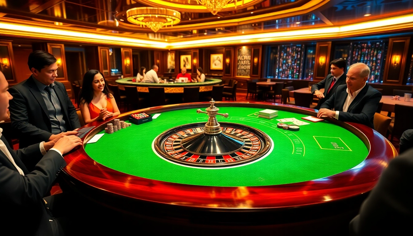 lu88 players enjoying a lively roulette game in an elegant casino setting